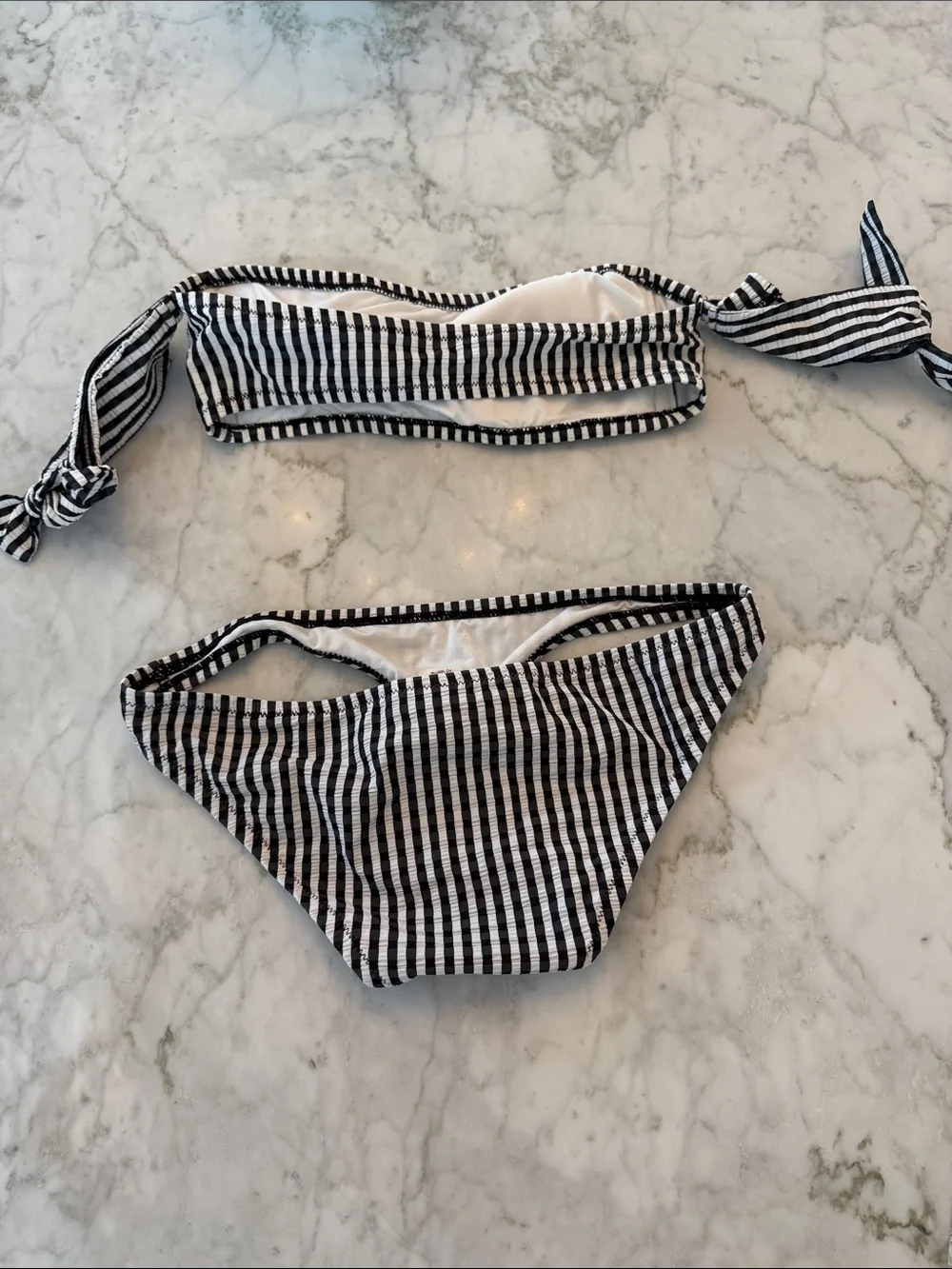 J Crew Black and White Striped Two-Piece Bikini Set